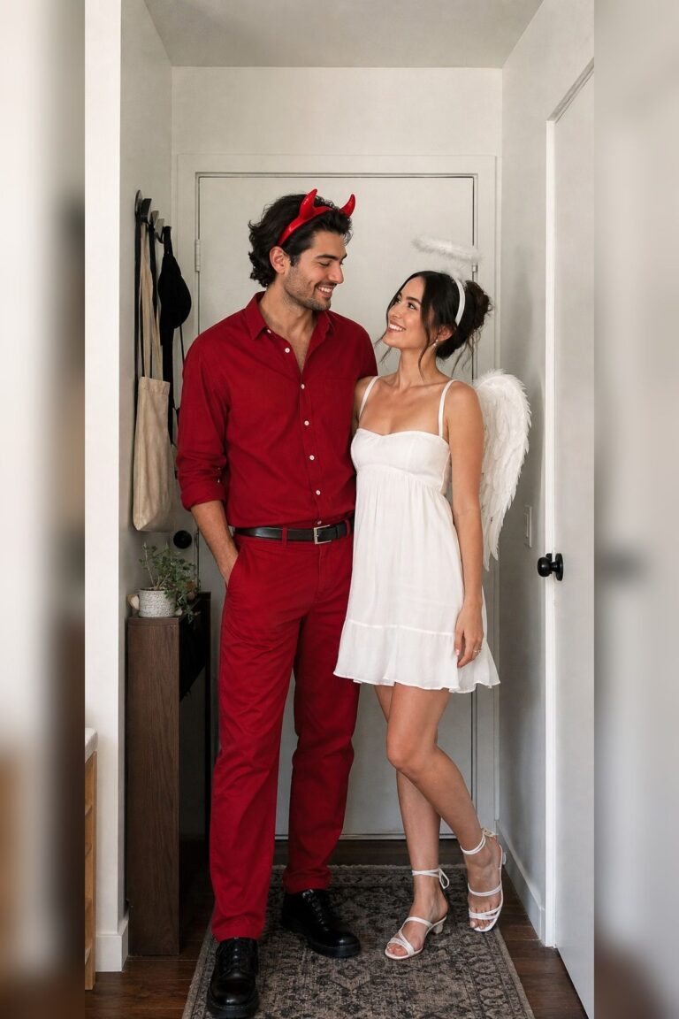A Devil and an Angel small apartment idea for Top 17 Simple Couples Halloween Costume Ideas You Will Actually Wear.