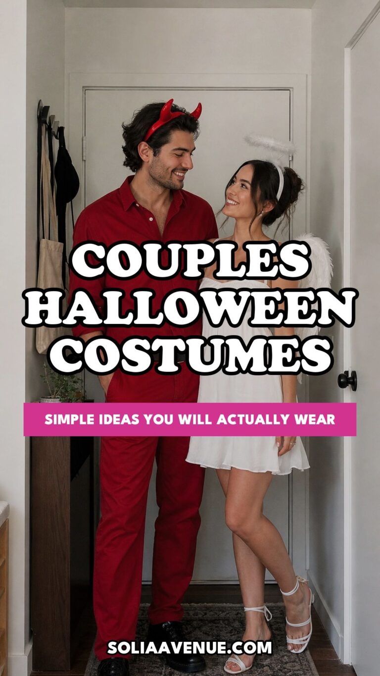 Pinterest pin for Top 17 Simple Couples Halloween Costume Ideas You Will Actually Wear from Solia Avenue.