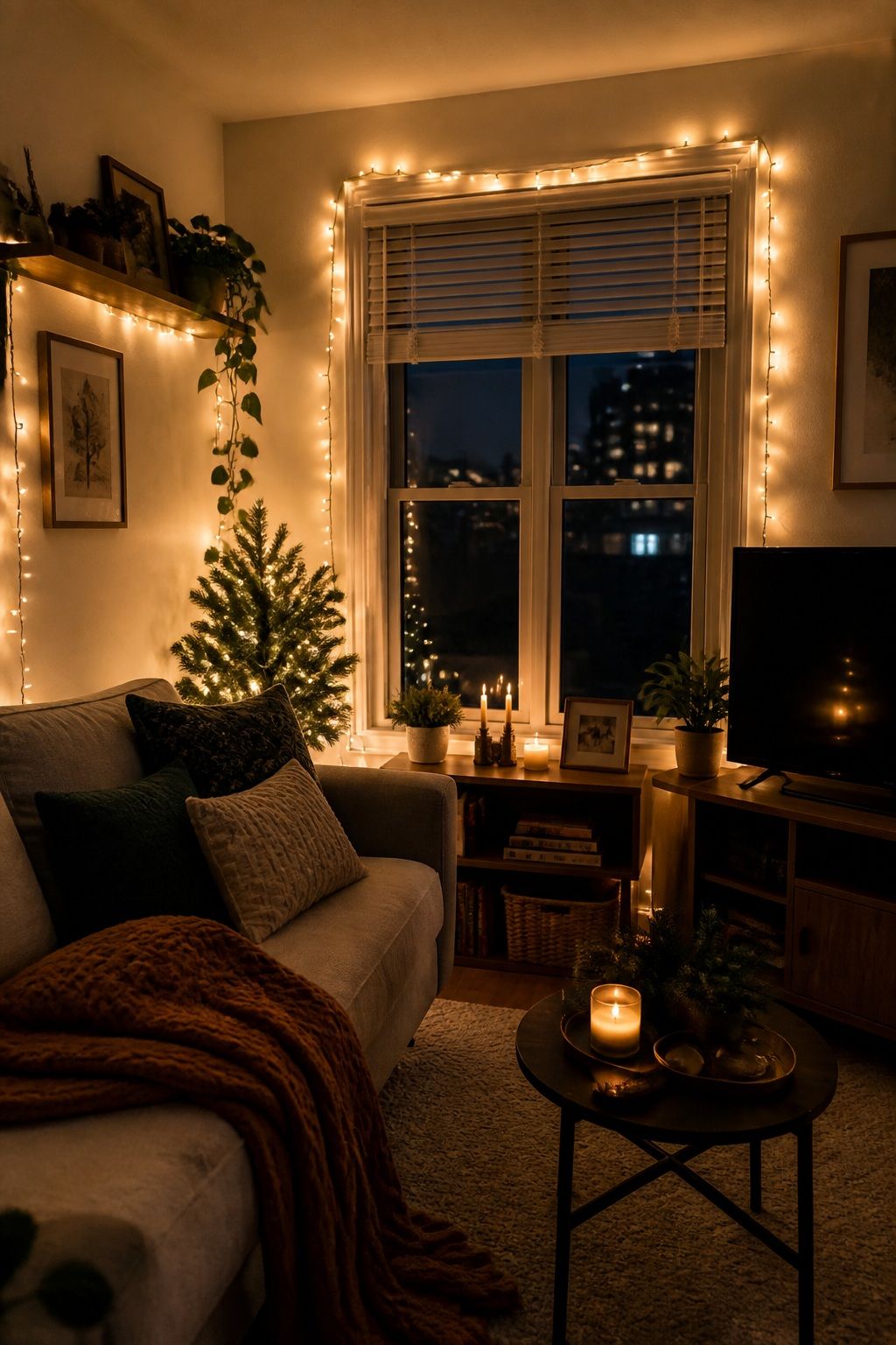 Hang String Lights for a Warm Glow small apartment idea for Top 19 Creative Christmas Party Ideas to Celebrate in Style.