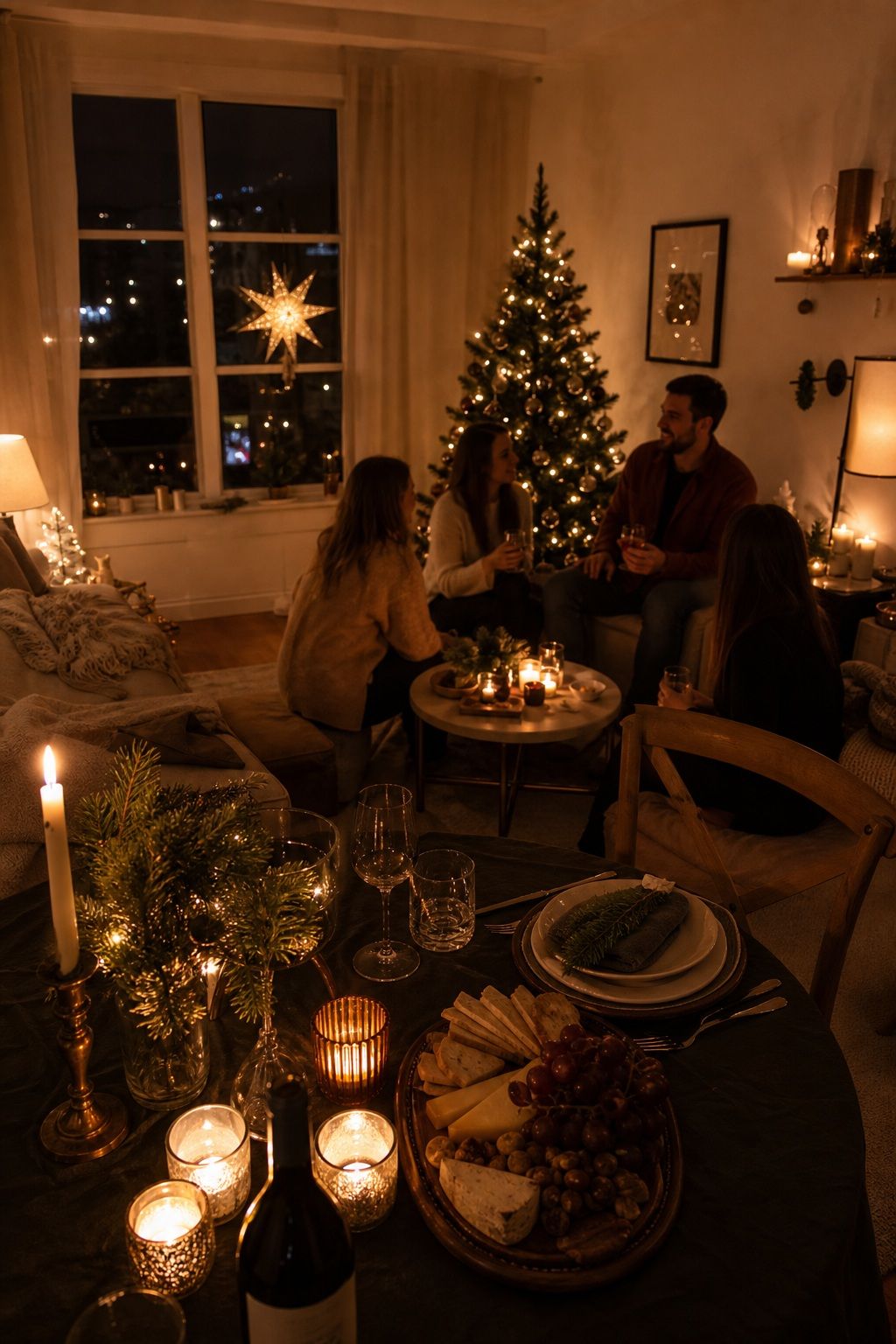 Switch to Warm Low Lighting Throughout small apartment idea for Top 19 Creative Christmas Party Ideas to Celebrate in Style.