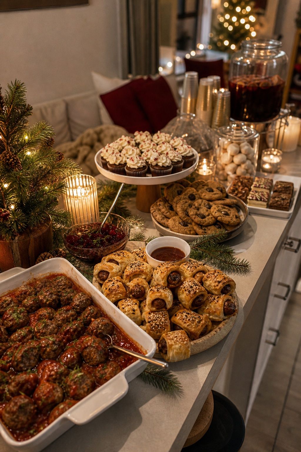 Add a Warm Bite and a Sweet Station small apartment idea for Top 19 Creative Christmas Party Ideas to Celebrate in Style.
