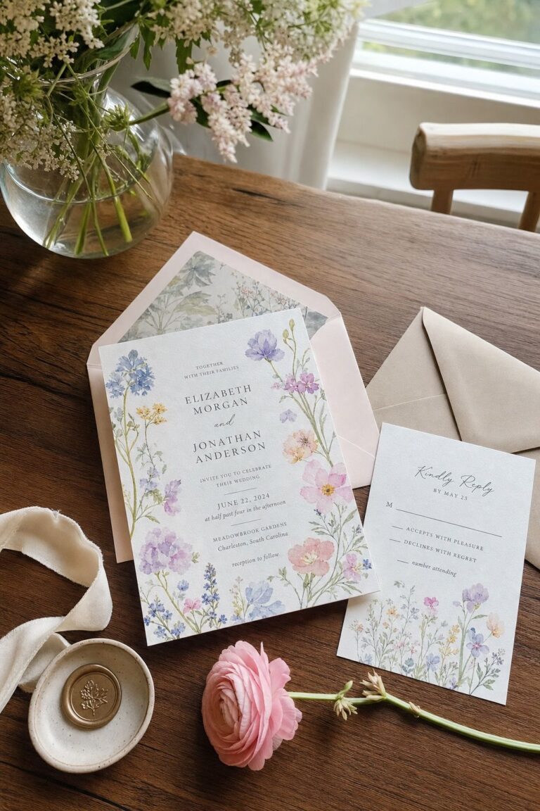 Use a Watercolor Garden Florals Design small apartment idea for Top 16 Summer Wedding Invitation Ideas That Set the Tone for a Sunlit Celebration.