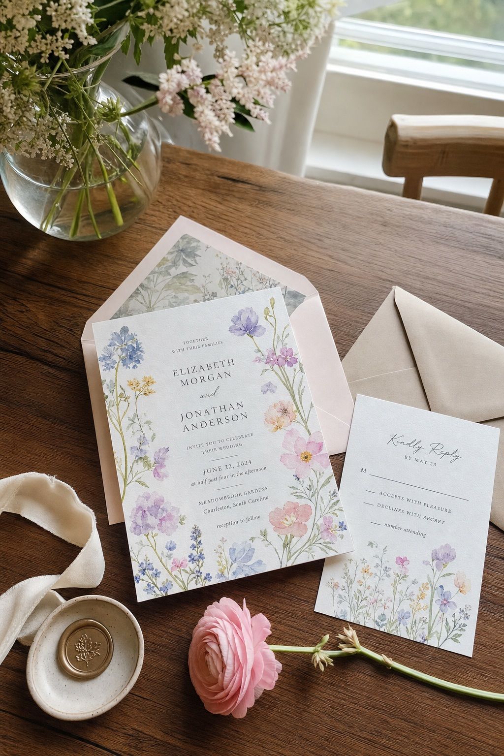Use a Watercolor Garden Florals Design small apartment idea for Top 16 Summer Wedding Invitation Ideas That Set the Tone for a Sunlit Celebration.