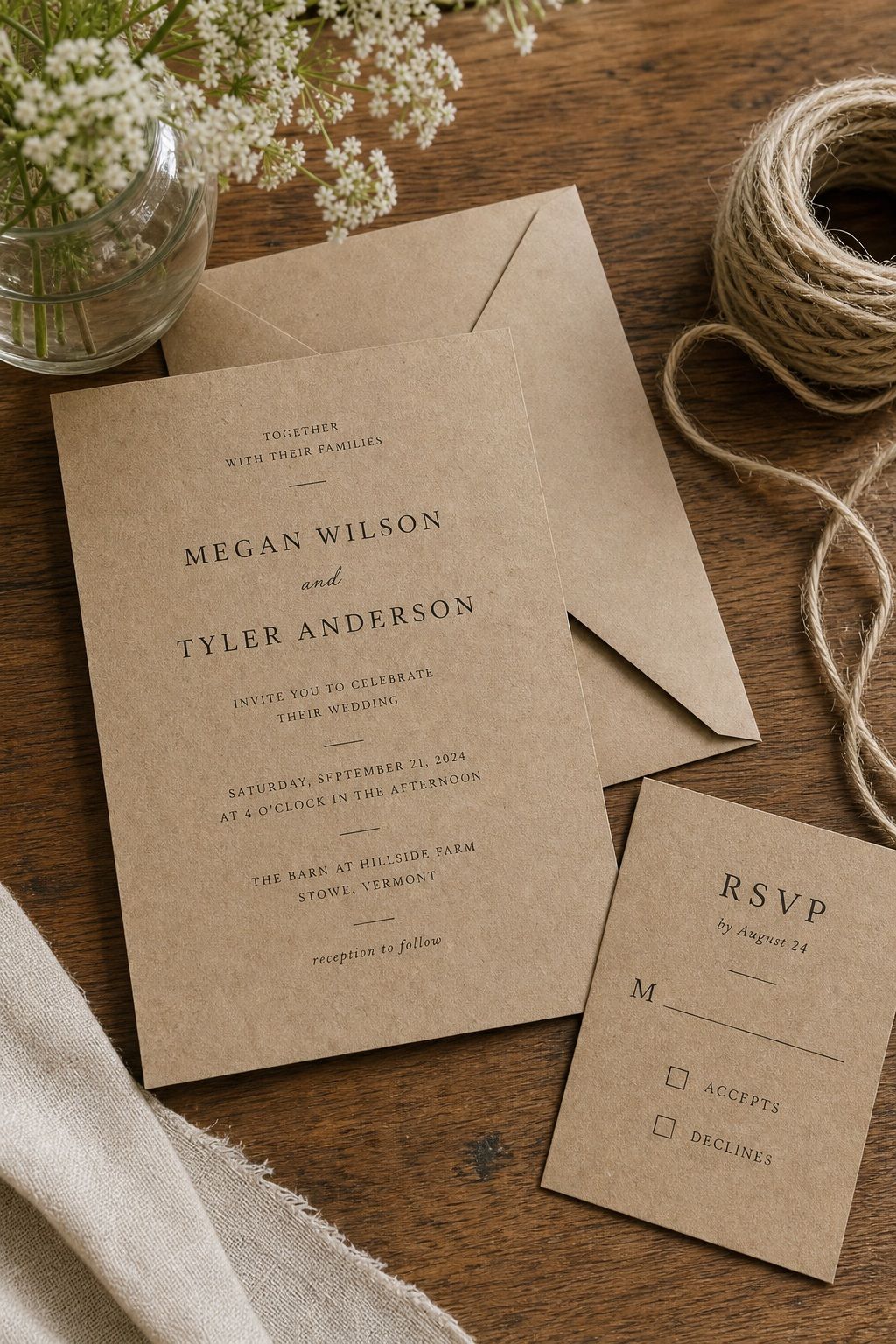 Pick Kraft Paper for Rustic Charm small apartment idea for Top 16 Summer Wedding Invitation Ideas That Set the Tone for a Sunlit Celebration.