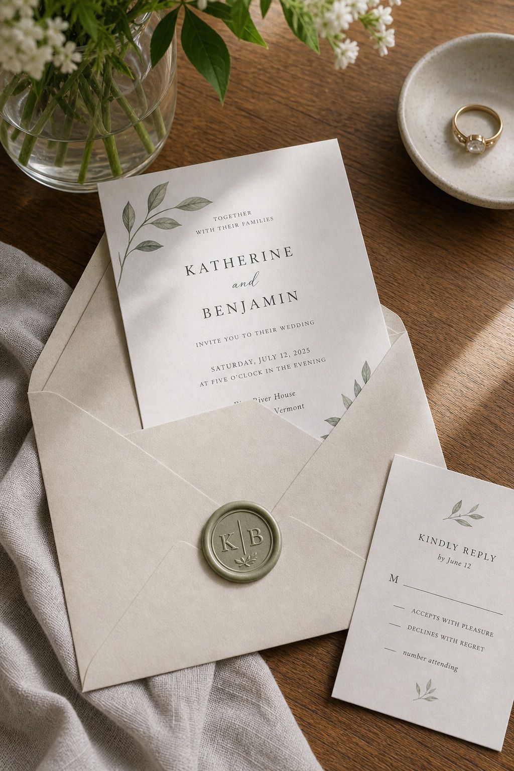 Add a Wax Seal With Custom Initials small apartment idea for Top 16 Summer Wedding Invitation Ideas That Set the Tone for a Sunlit Celebration.