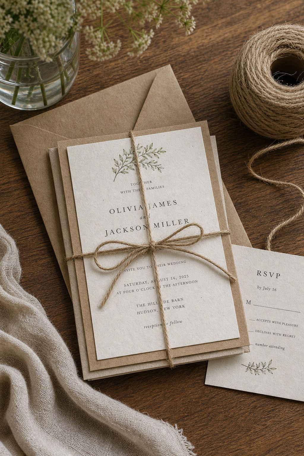 Choose Hemp Twine and Natural Material Envelopes small apartment idea for Top 16 Summer Wedding Invitation Ideas That Set the Tone for a Sunlit Celebration.