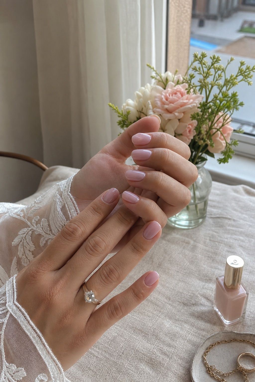 Blush Pink Sheer Polish small apartment idea for Top 18 Summer Wedding Nail Ideas for the Bride Who Wants Fresh and Floral.