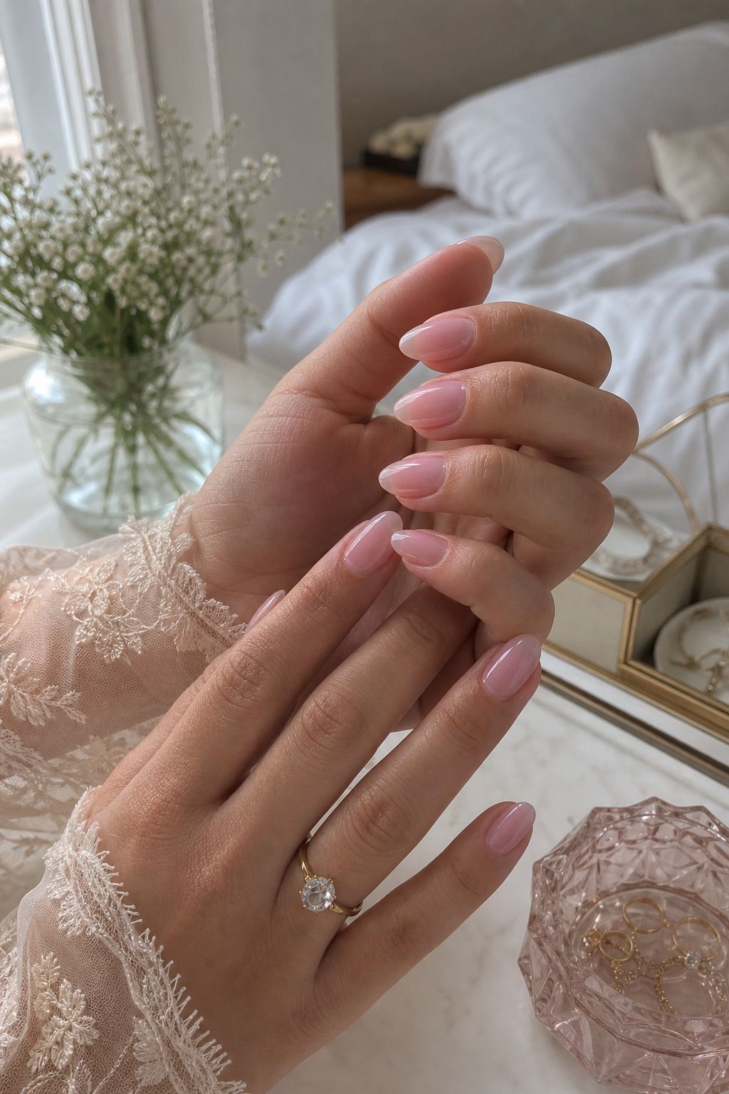 Sheer Pink Translucent small apartment idea for Top 18 Summer Wedding Nail Ideas for the Bride Who Wants Fresh and Floral.