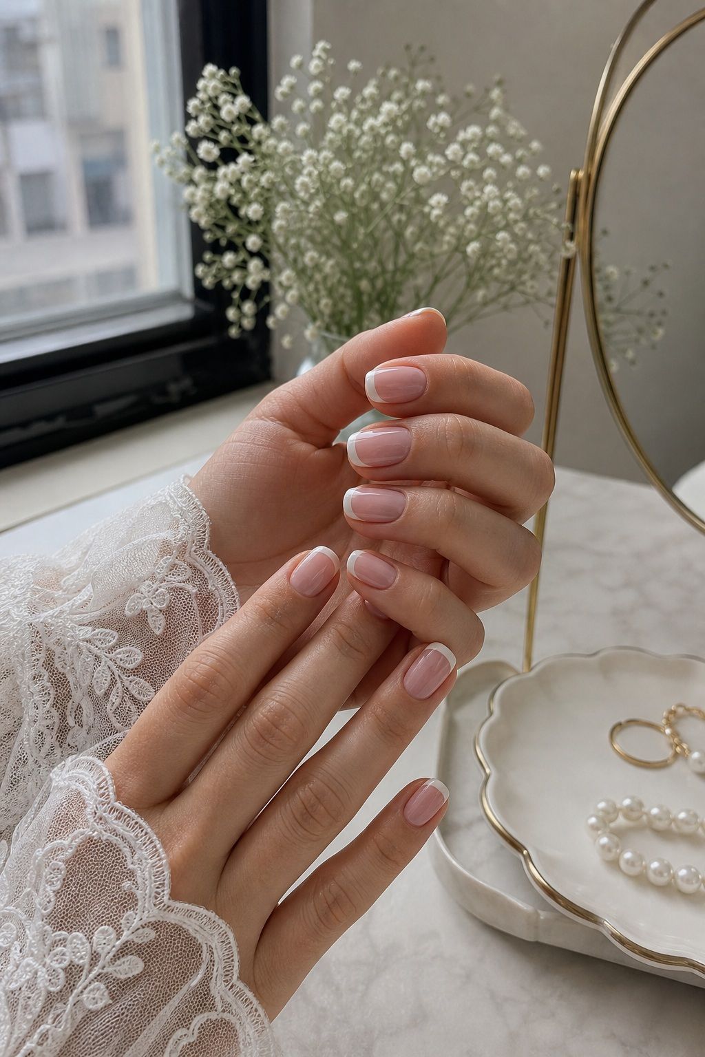 Classic French Manicure small apartment idea for Top 18 Summer Wedding Nail Ideas for the Bride Who Wants Fresh and Floral.