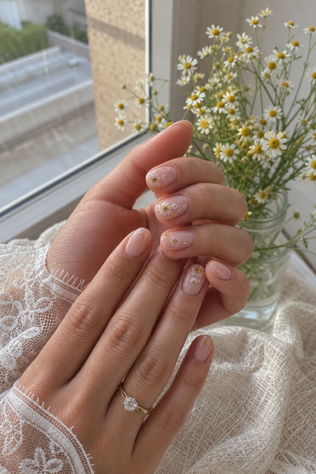 Pressed Daisy Accents small apartment idea for Top 18 Summer Wedding Nail Ideas for the Bride Who Wants Fresh and Floral.