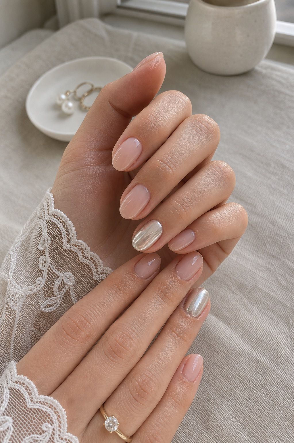 Chrome Accent on One Nail small apartment idea for Top 18 Summer Wedding Nail Ideas for the Bride Who Wants Fresh and Floral.