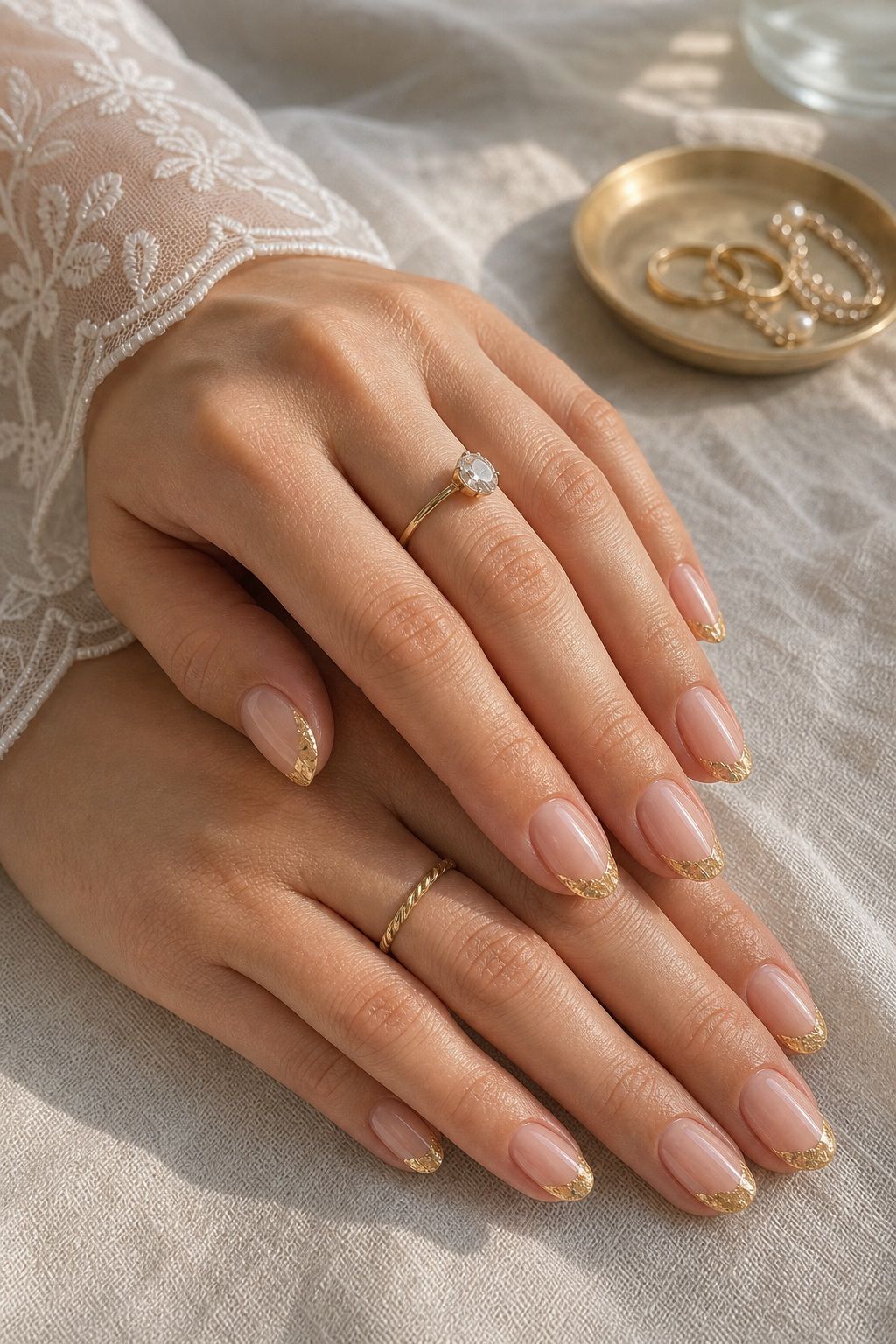 Gold Foil Tips small apartment idea for Top 18 Summer Wedding Nail Ideas for the Bride Who Wants Fresh and Floral.