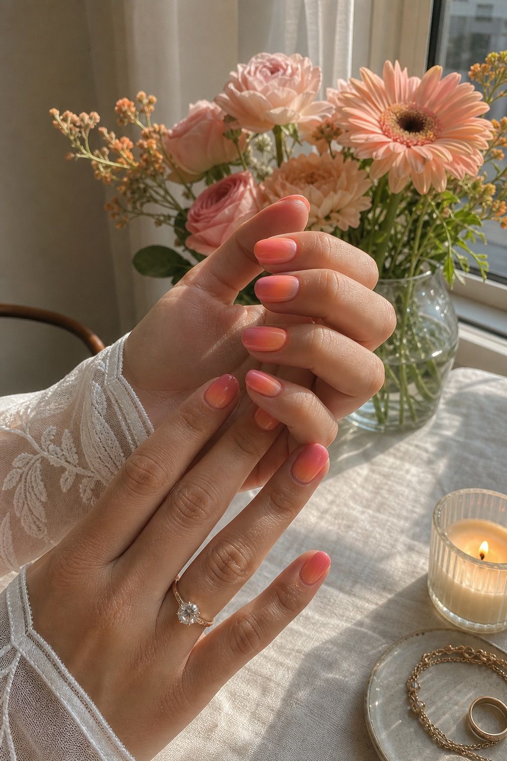 Sunset Ombre Across All Nails small apartment idea for Top 18 Summer Wedding Nail Ideas for the Bride Who Wants Fresh and Floral.
