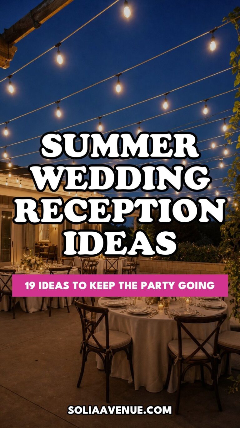 Pinterest pin for Top 19 Summer Wedding Reception Ideas That Keep the Celebration Going All Night from Solia Avenue.