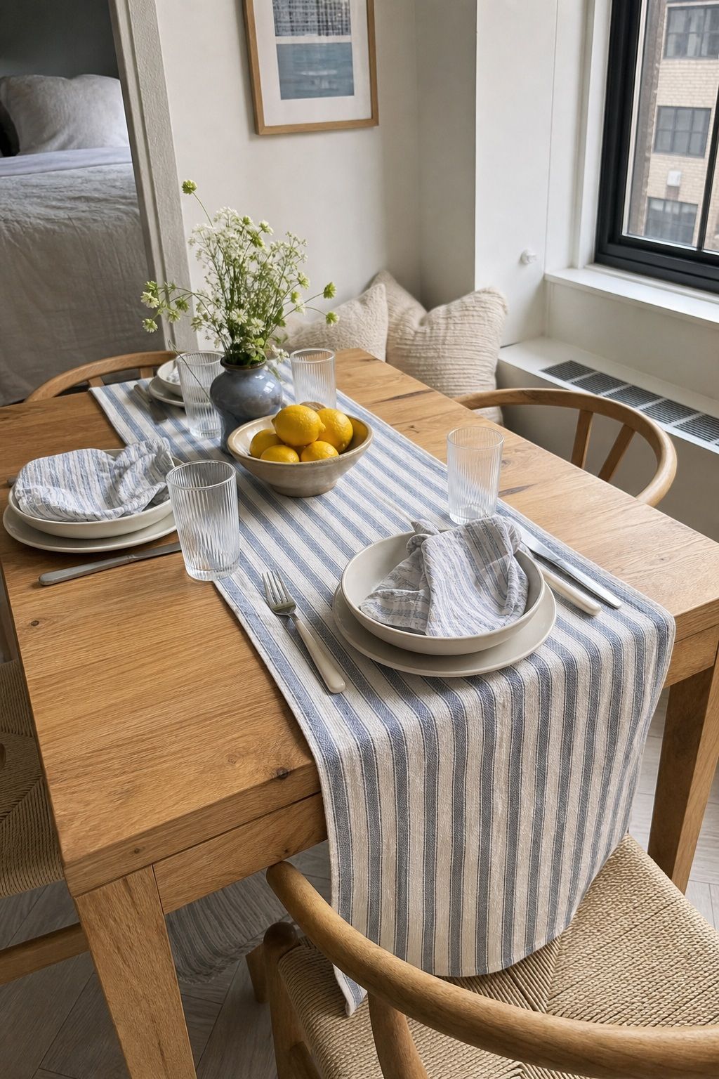 Striped Cotton Runner small apartment idea for Top 17 Dining Table Summer Decor Ideas for Small-Space Hosting.