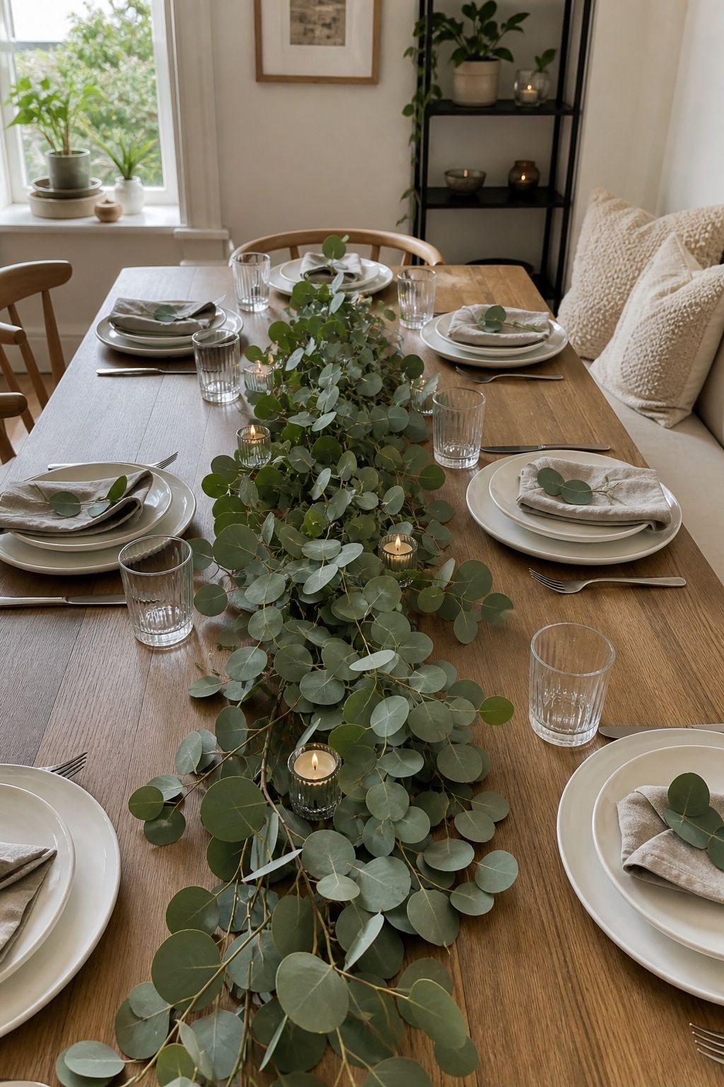 Eucalyptus Garland Down Center small apartment idea for Top 17 Dining Table Summer Decor Ideas for Small-Space Hosting.