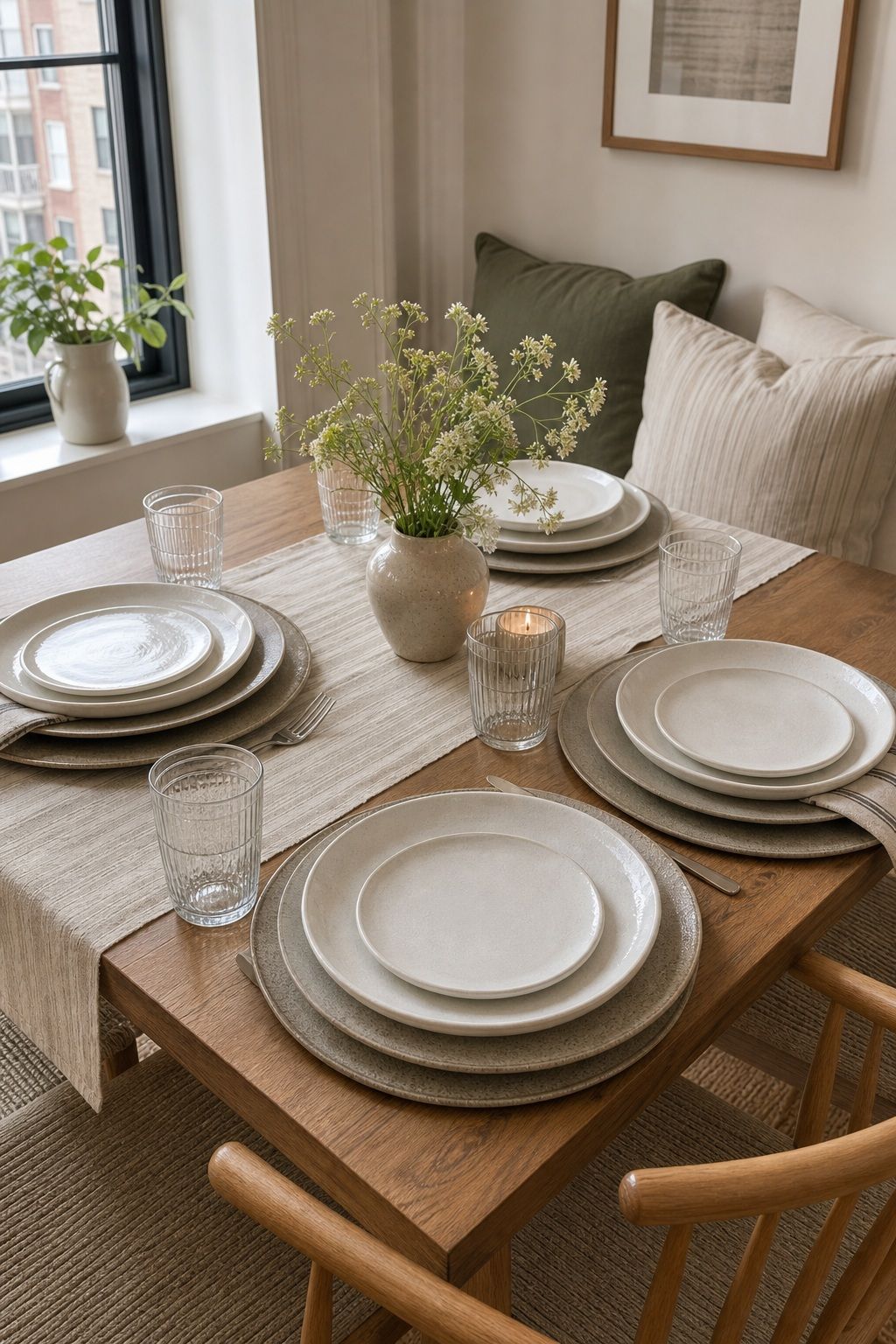 Layered Charger Plates small apartment idea for Top 17 Dining Table Summer Decor Ideas for Small-Space Hosting.