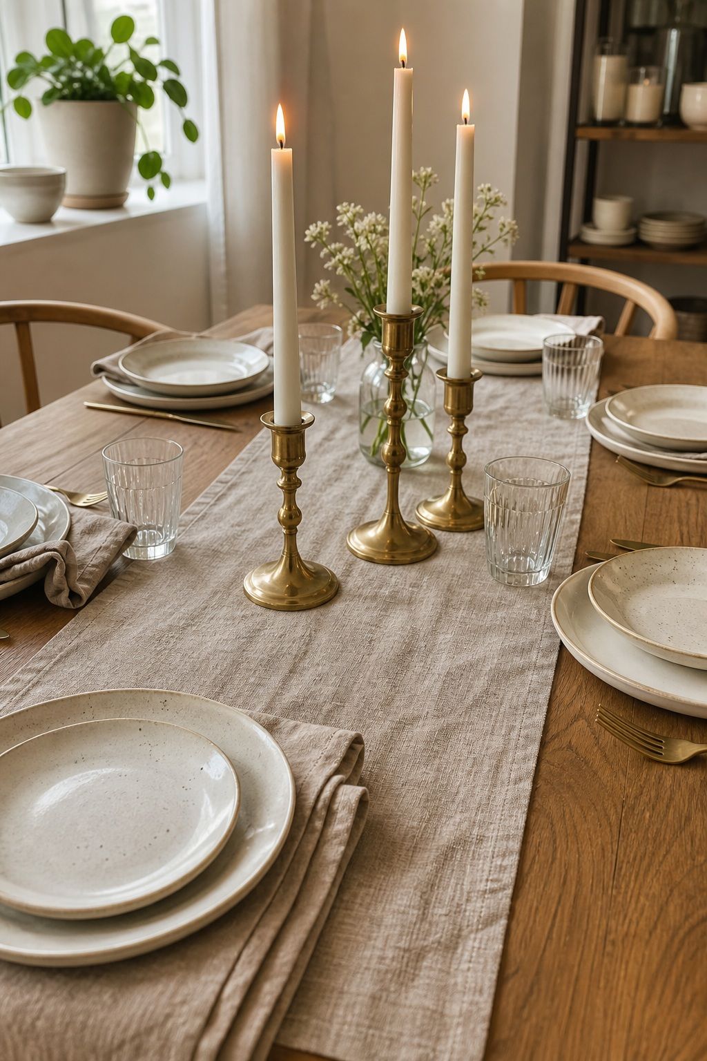 Brass Candlestick with Tapers small apartment idea for Top 17 Dining Table Summer Decor Ideas for Small-Space Hosting.