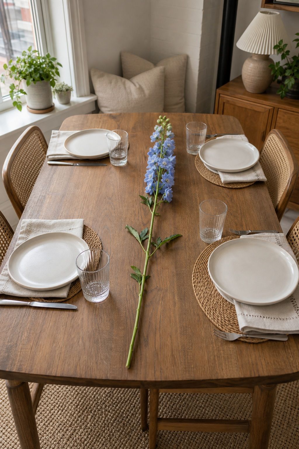 Single Floral Stem Down Center small apartment idea for Top 17 Dining Table Summer Decor Ideas for Small-Space Hosting.