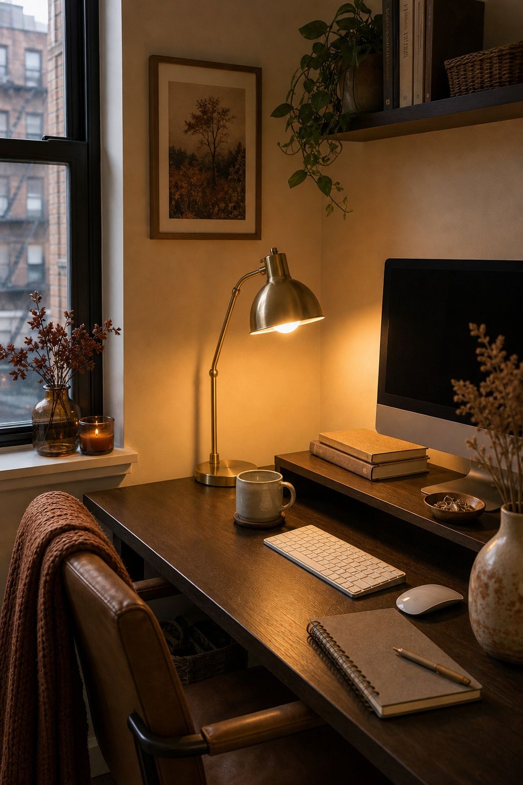 Swap Blue Light Bulbs for Warm 2700K small apartment idea for Top 15 Fall Home Office Decor Ideas for Small Apartments.