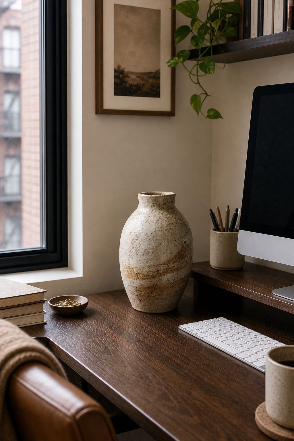 Display a Single Ceramic Vessel for Texture small apartment idea for Top 15 Fall Home Office Decor Ideas for Small Apartments.