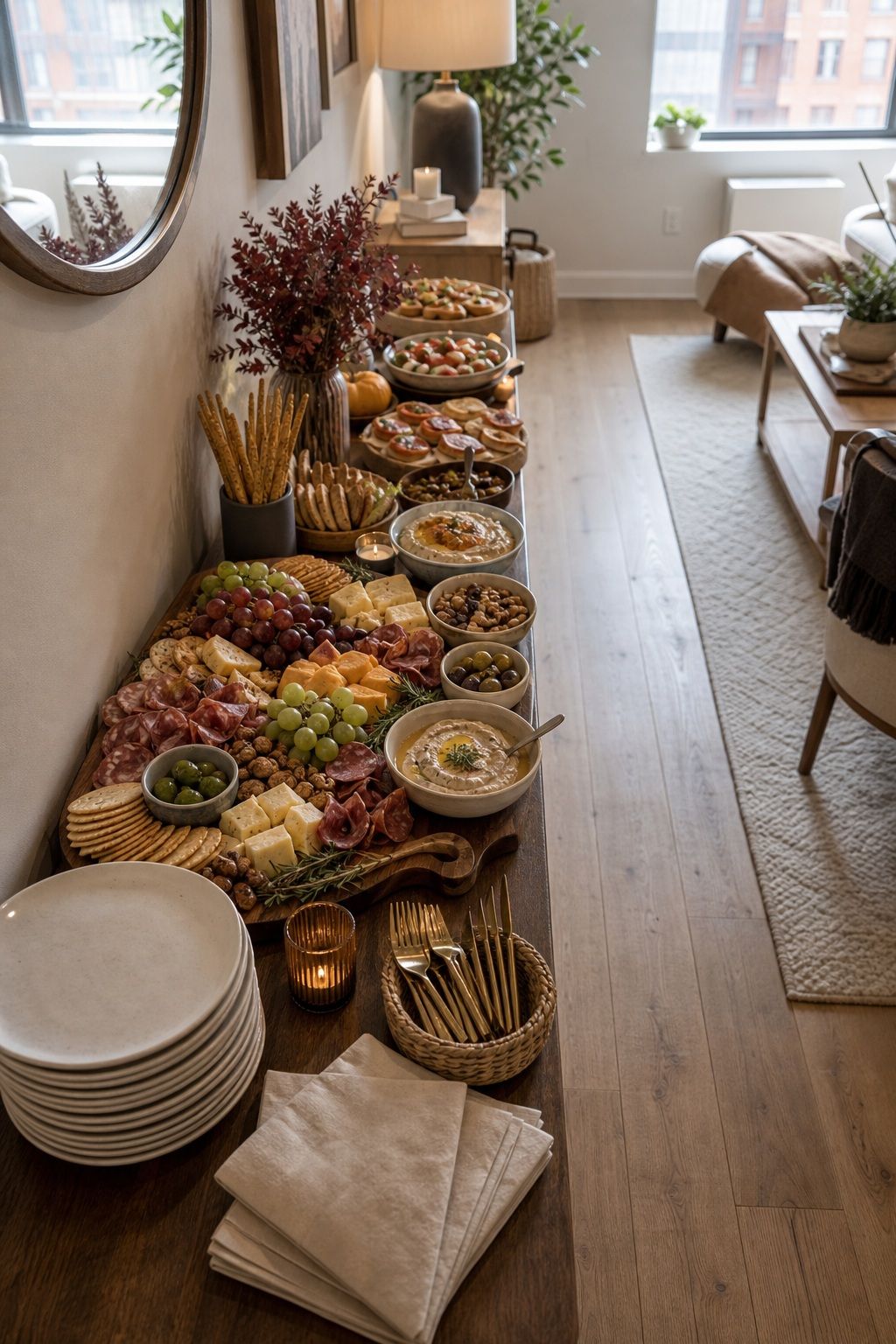 Set Up the Grazing Spread for Easy Flow small apartment idea for Top 18 Friendsgiving Food Ideas for an Easy, Crowd-Pleasing Spread.