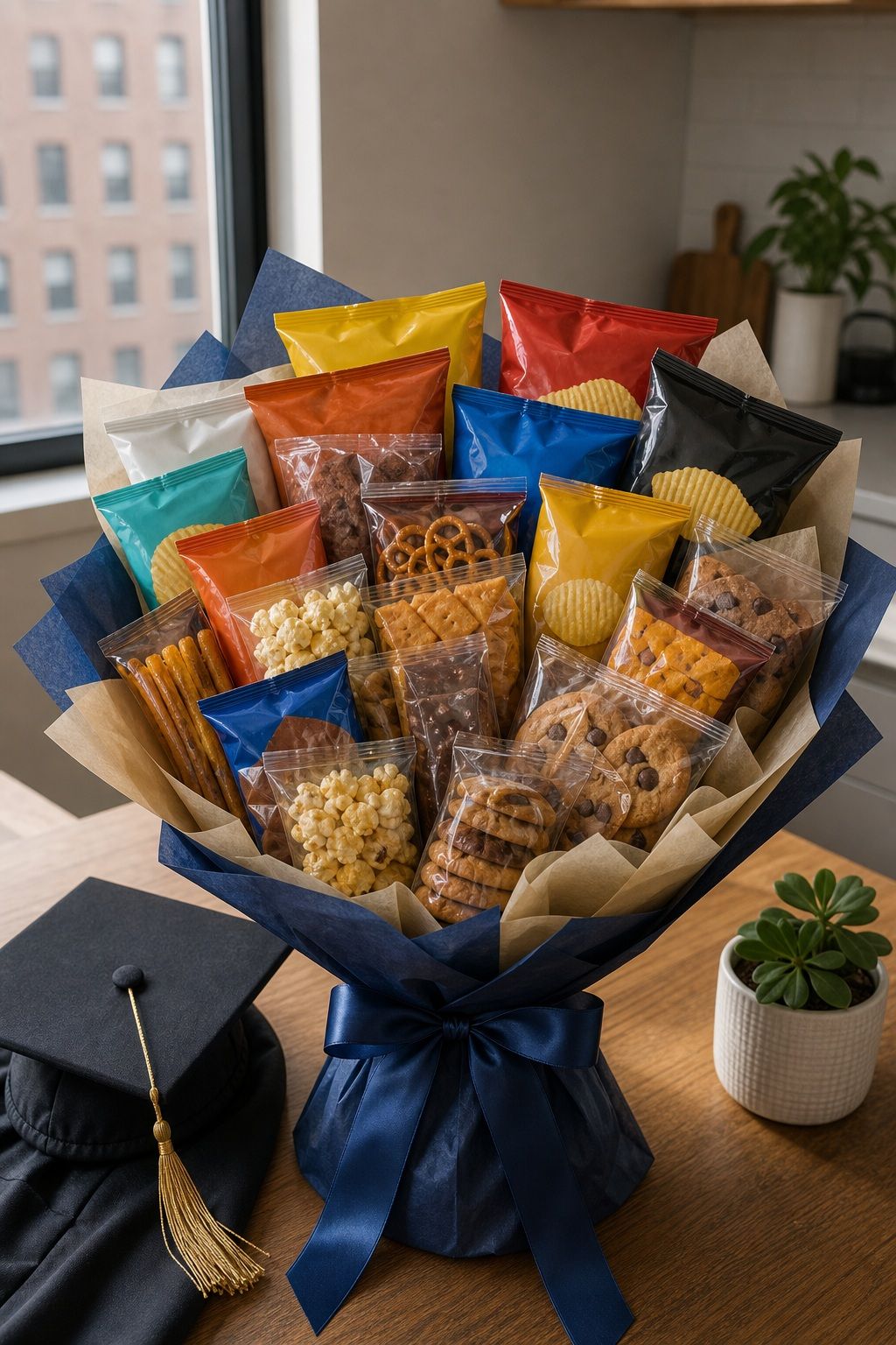 Snack-Pack Bouquet small apartment idea for Top 16 Beautiful Graduation Bouquet Ideas to Celebrate the Big Day.