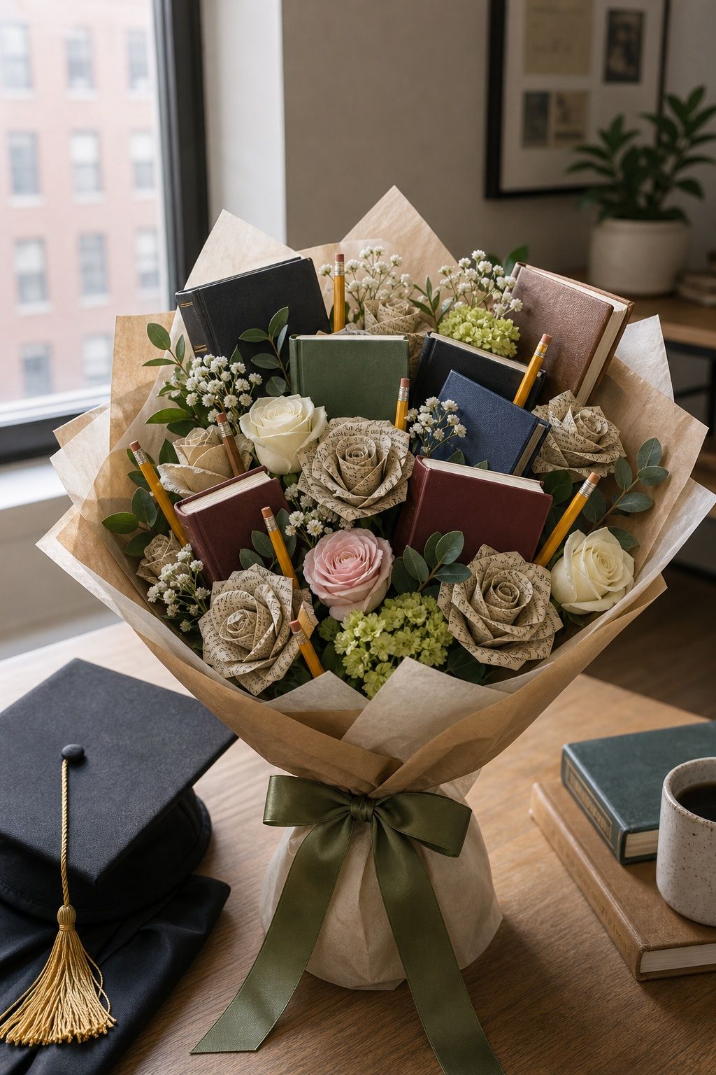 Major-Themed Bouquet (Books, Pencils, etc) small apartment idea for Top 16 Beautiful Graduation Bouquet Ideas to Celebrate the Big Day.