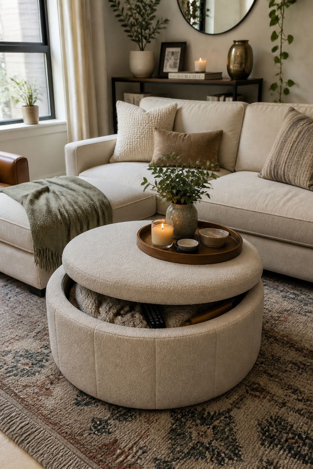 Storage Ottoman as Coffee Table: The Softest, Most Forgiving Option small apartment idea for Top 16 Small Apartment Coffee Table Ideas for Every Style.