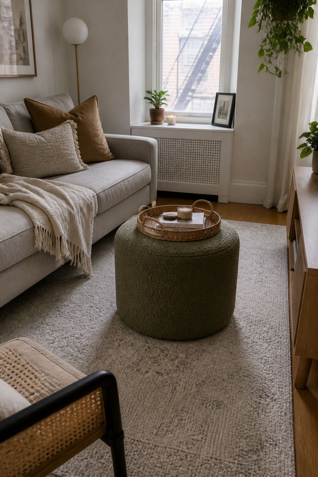 Drum Ottoman: Lightweight, Soft, and Moves Anywhere You Need It small apartment idea for Top 16 Small Apartment Coffee Table Ideas for Every Style.