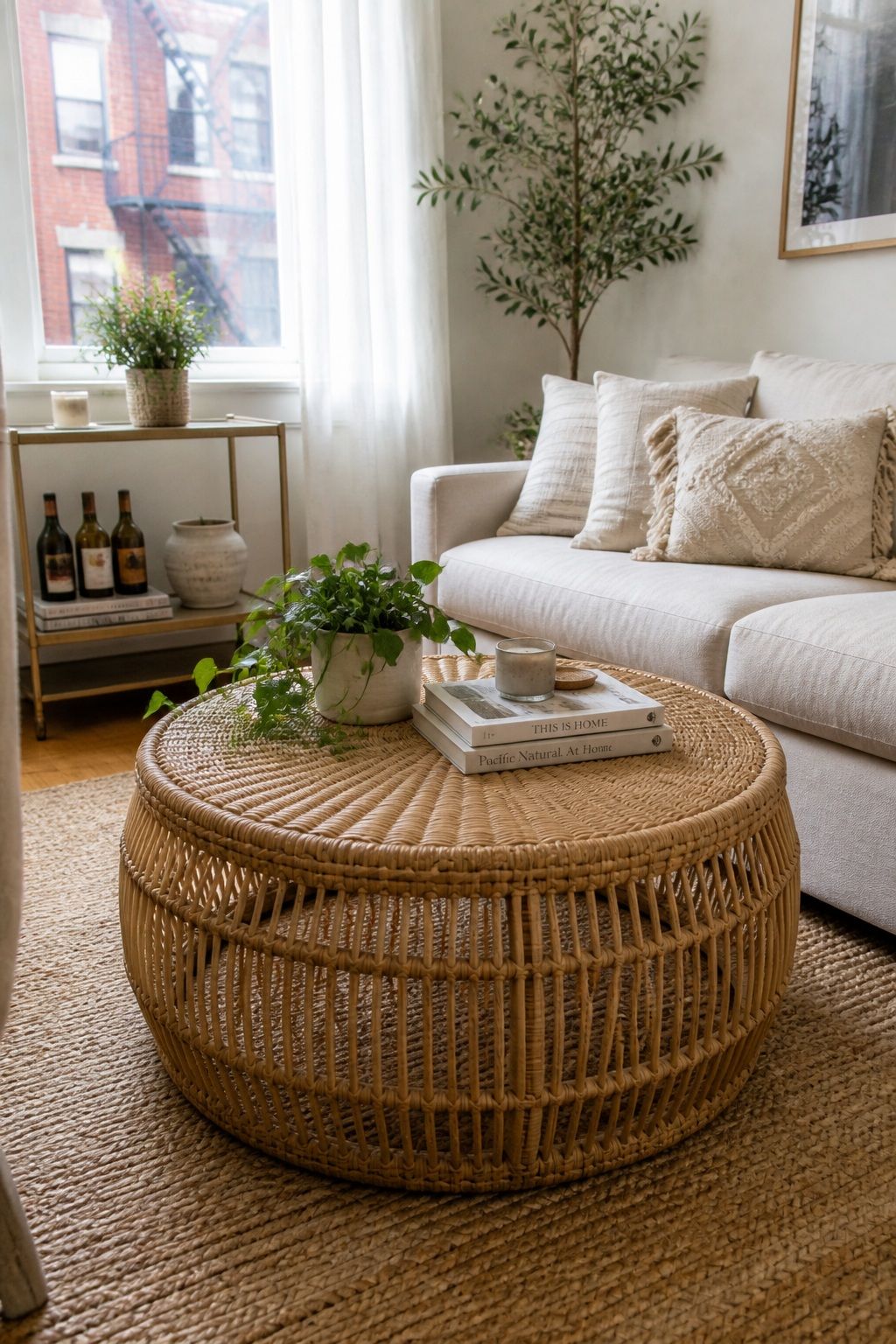 Rattan or Woven Coffee Table for a Boho or Coastal Apartment small apartment idea for Top 16 Small Apartment Coffee Table Ideas for Every Style.