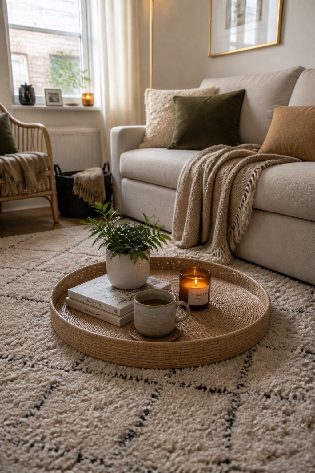 A Large Round Tray on the Floor Becomes a Soft Surface small apartment idea for Top 16 Small Apartment Coffee Table Ideas for Every Style.