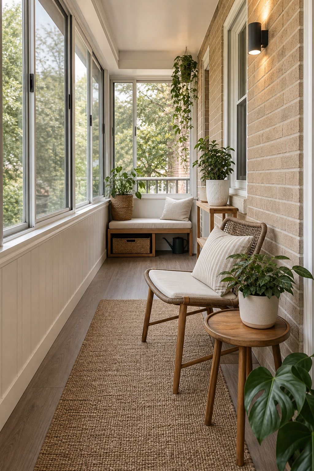 Scale the Furniture to the Porch small apartment idea for Top 18 Calm Sunroom Porch Ideas for Slow Mornings in Apartments and Small Outdoor Spaces.