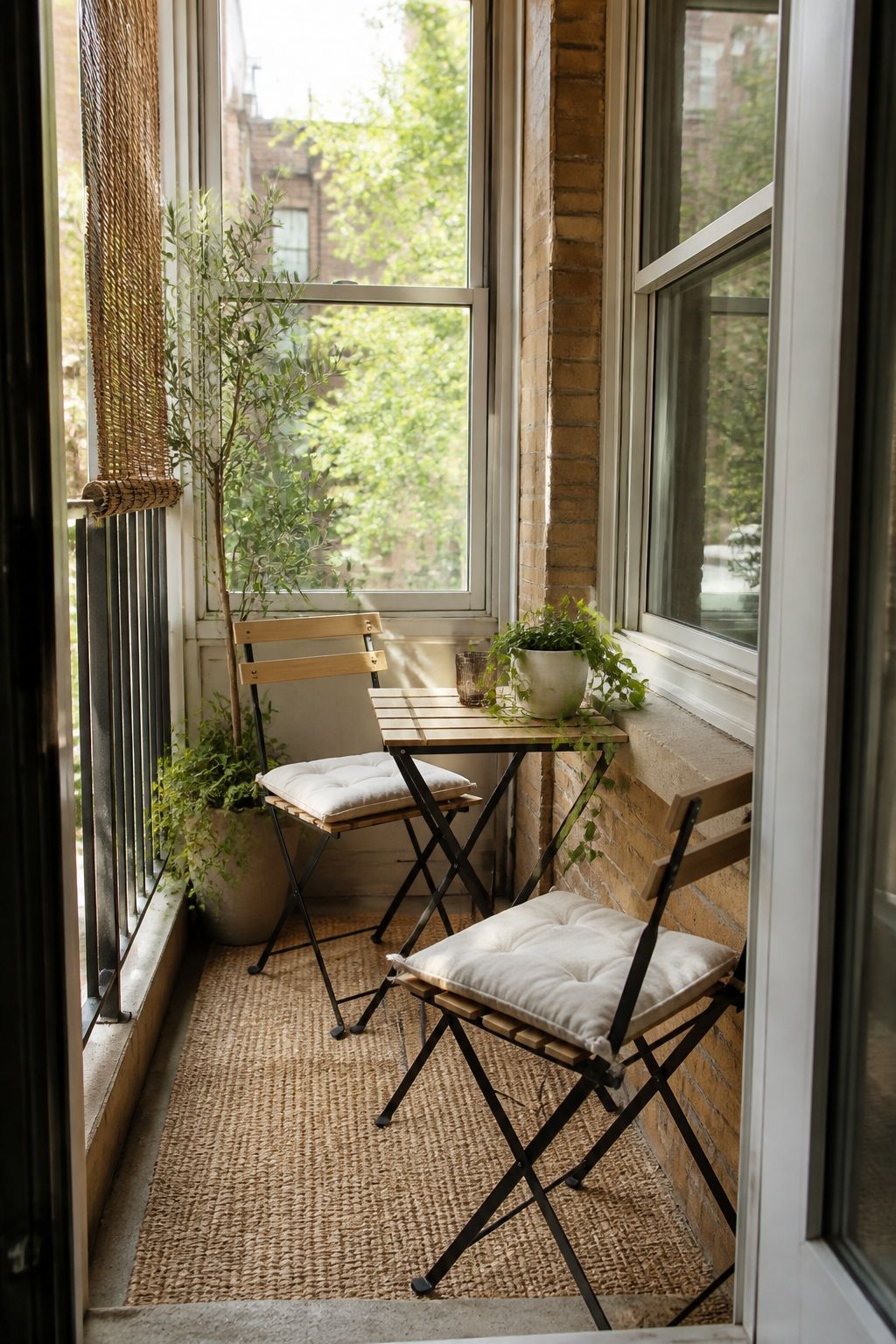 Add a Folding Set for a Tight Porch small apartment idea for Top 18 Calm Sunroom Porch Ideas for Slow Mornings in Apartments and Small Outdoor Spaces.