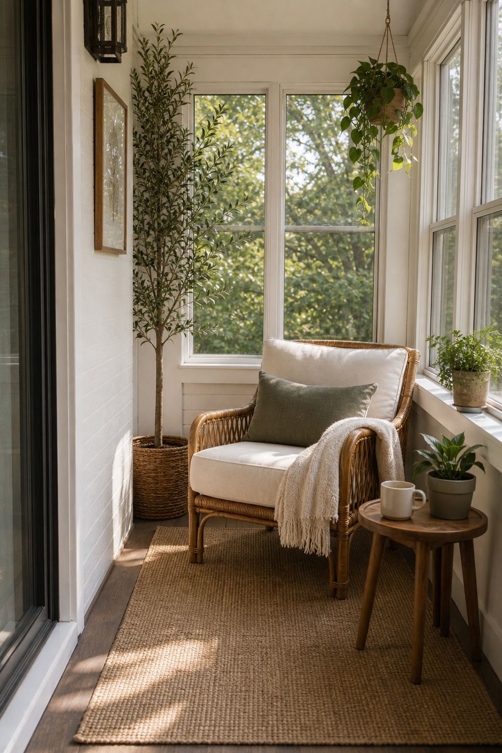Keep the Whole Porch Calm and Uncluttered small apartment idea for Top 18 Calm Sunroom Porch Ideas for Slow Mornings in Apartments and Small Outdoor Spaces.