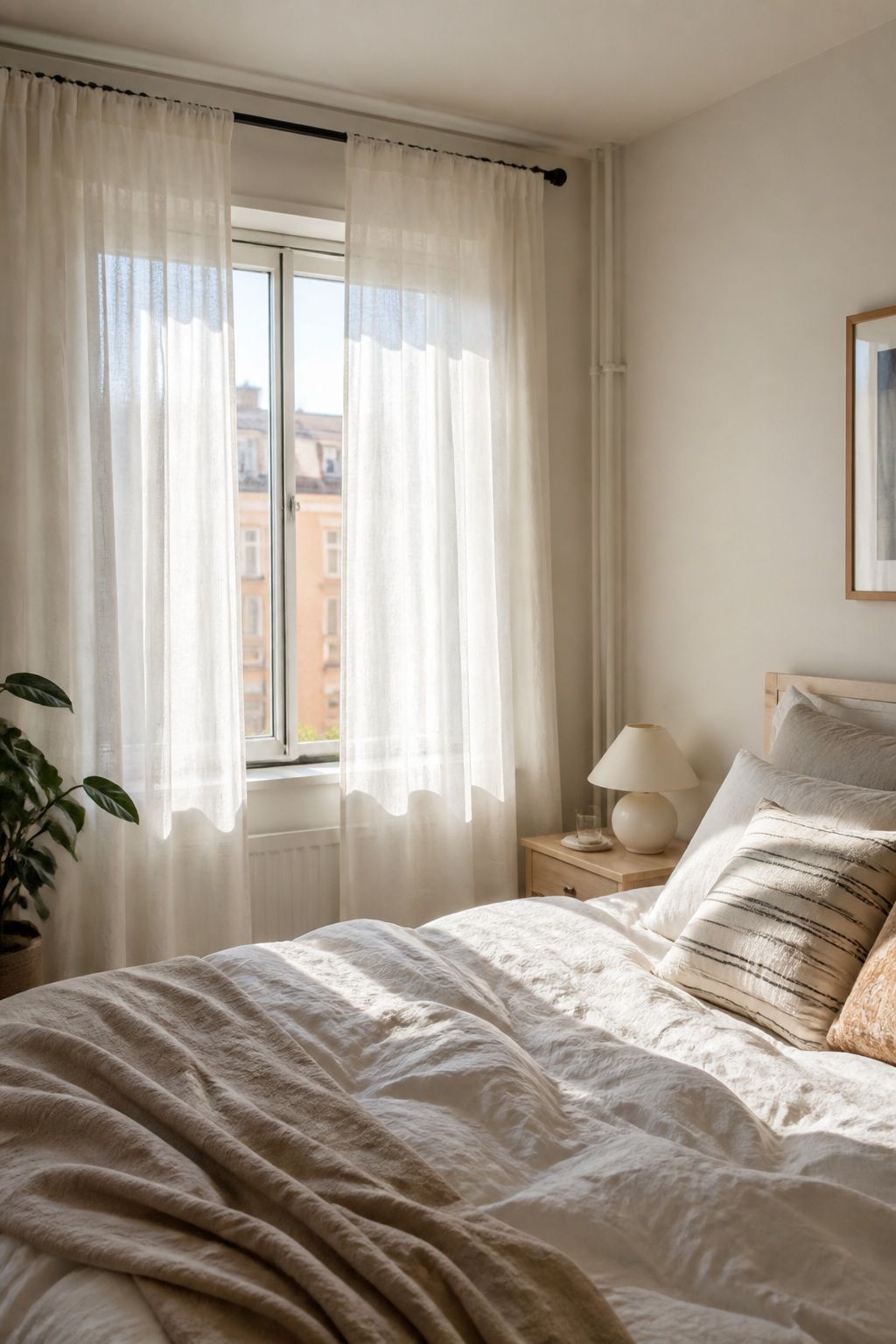 Switch to Sheer or Light Curtains small apartment idea for Top 18 Best Bedroom Summer Decor Ideas for Small Apartments.
