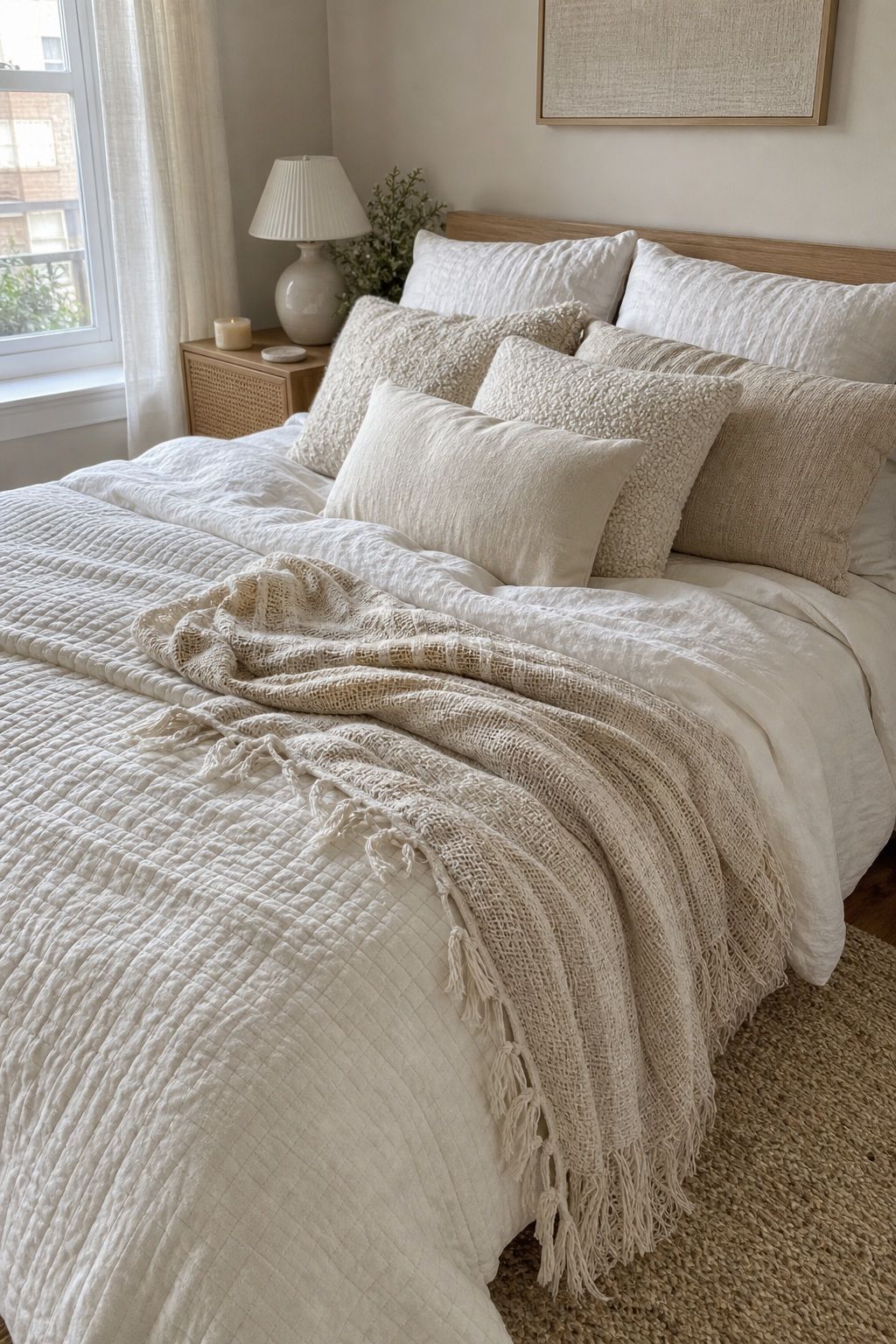 Layer Texture for Warmth Without Color small apartment idea for Top 18 Best Bedroom Summer Decor Ideas for Small Apartments.