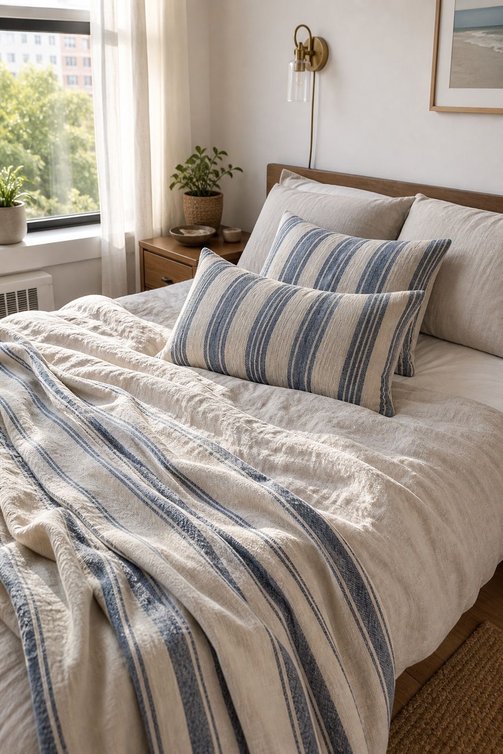 Add Stripes for a Relaxed Coastal Note small apartment idea for Top 18 Best Bedroom Summer Decor Ideas for Small Apartments.