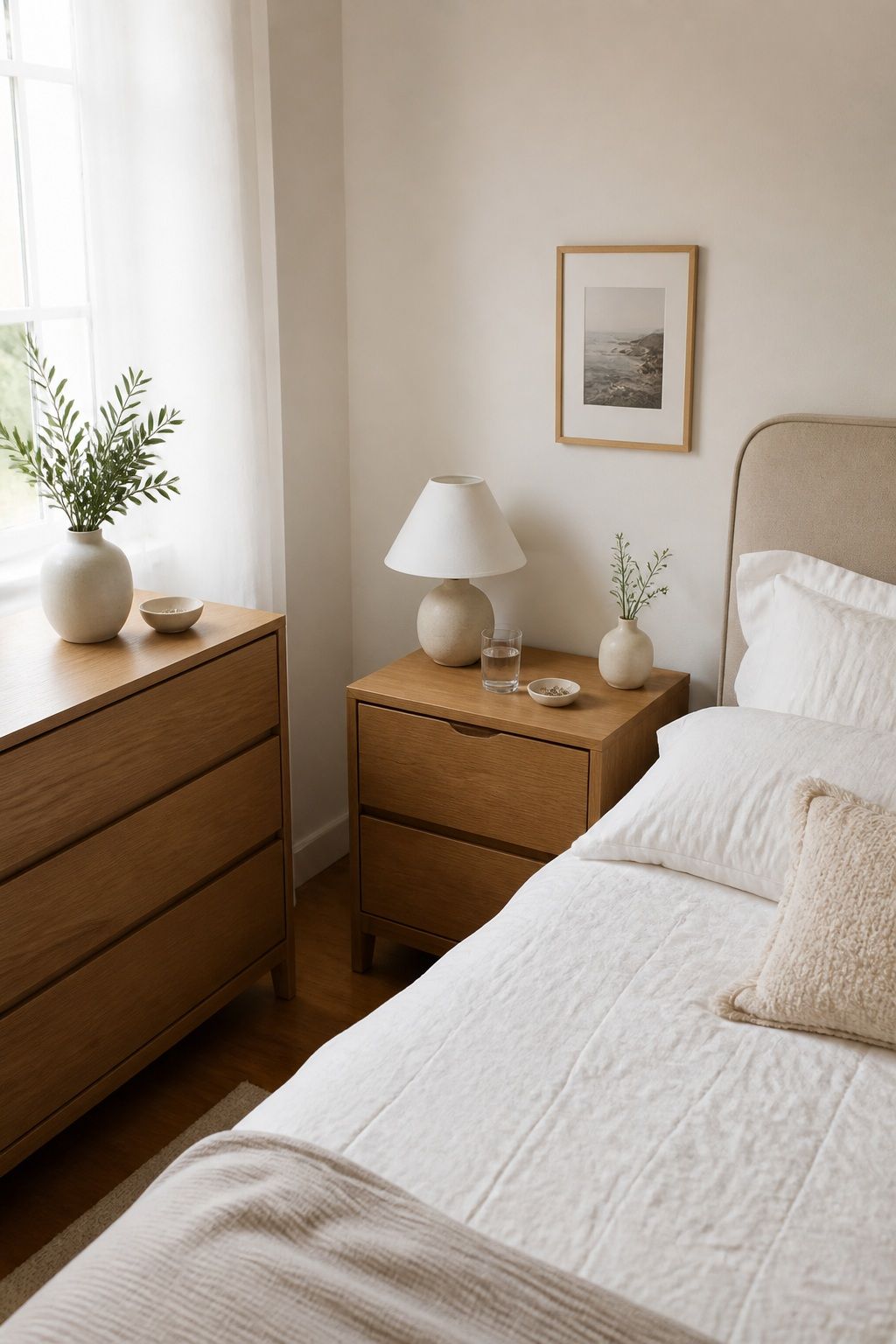 Keep Surfaces Light and Edited small apartment idea for Top 18 Best Bedroom Summer Decor Ideas for Small Apartments.