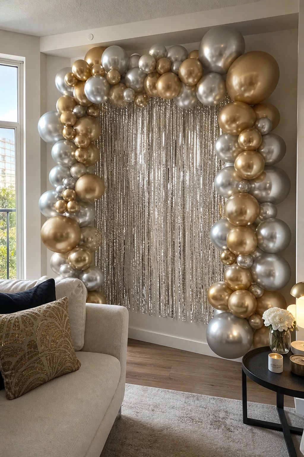 Build a Metallic Balloon Backdrop for Photos small apartment idea for Top 19 Creative New Years Party Ideas for an Unforgettable Night.