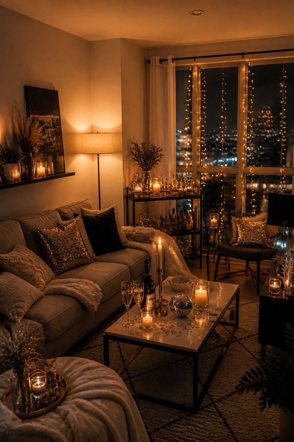Switch to Warm Low Lighting Throughout small apartment idea for Top 19 Creative New Years Party Ideas for an Unforgettable Night.