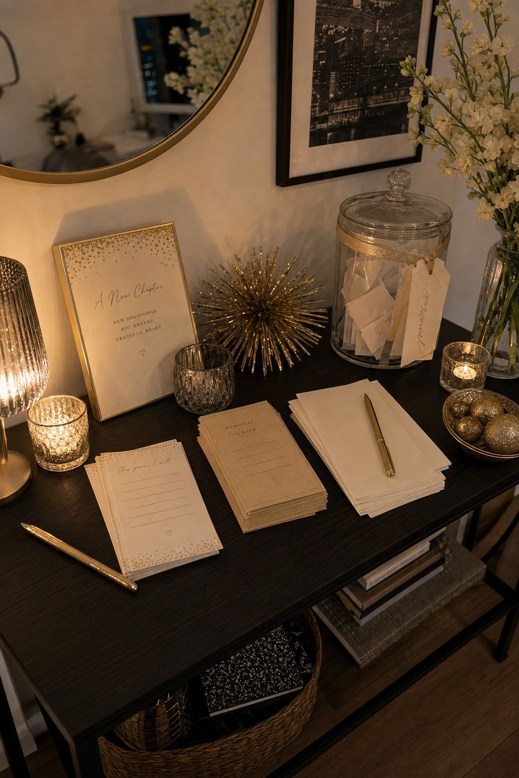 Set Up a Resolution or Memory Station small apartment idea for Top 19 Creative New Years Party Ideas for an Unforgettable Night.