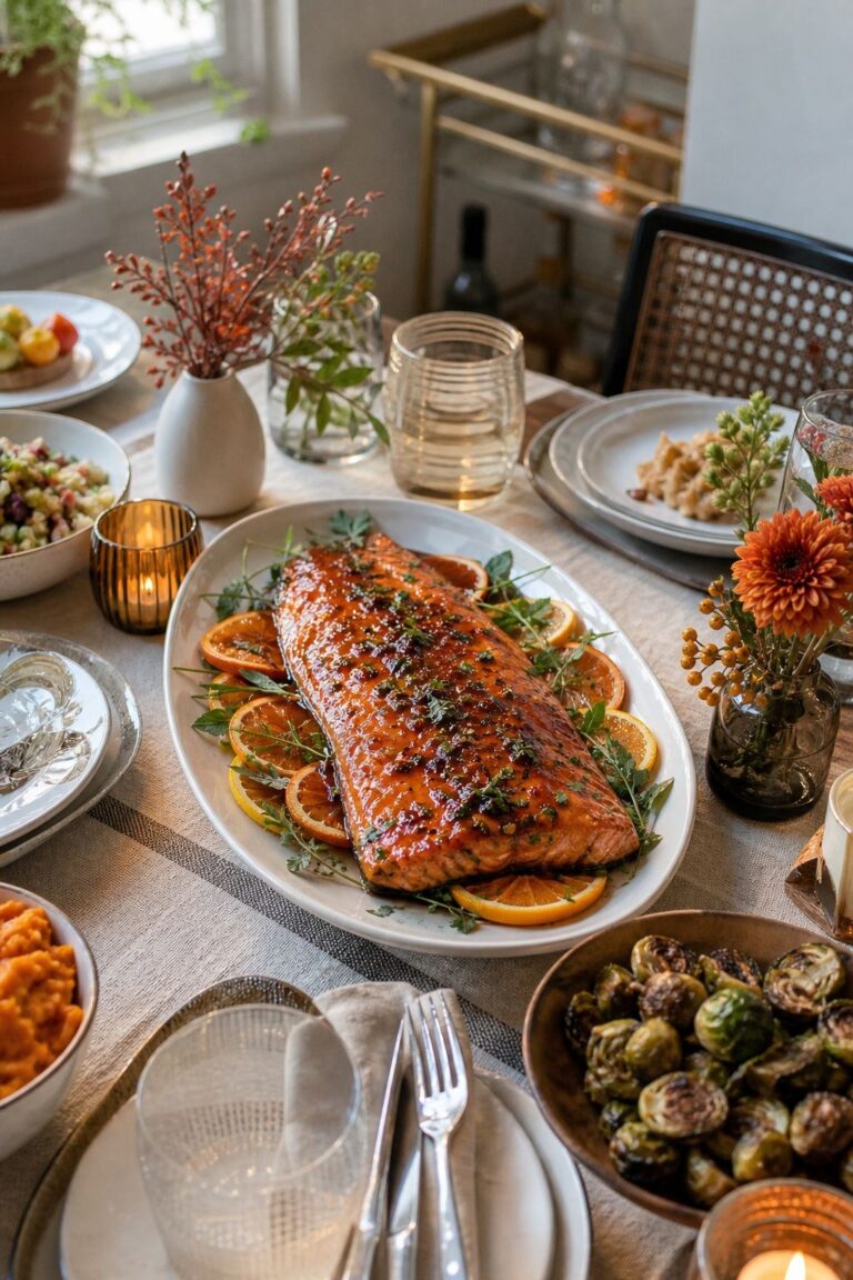 Maple Glazed Salmon as a Turkey Alternative small apartment idea for Top 20 Friendsgiving Dinner Party Food Ideas to Warm Your Heart and Table.