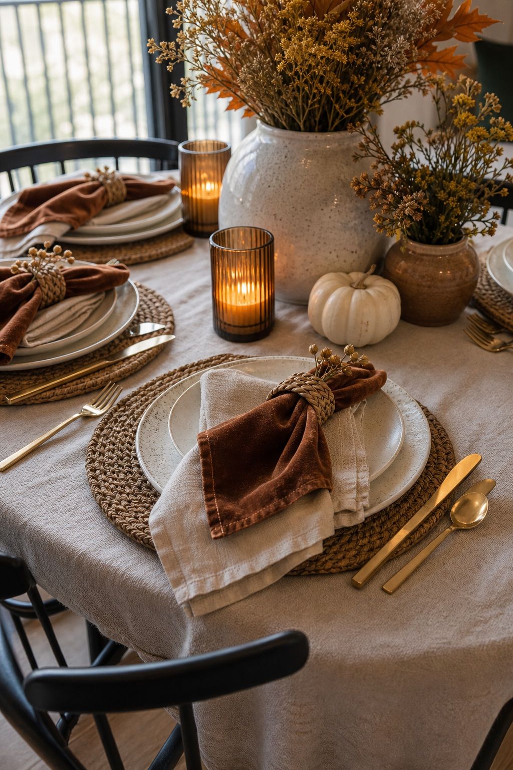 Layered Linen and Velvet Napkins small apartment idea for Top 18 Friendsgiving Dinner Party Ideas to Make Your Celebration Unforgettable.