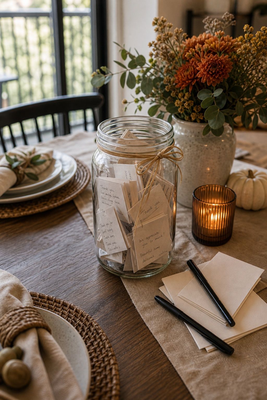 Gratitude Jar With Handwritten Notes for the Host small apartment idea for Top 18 Friendsgiving Dinner Party Ideas to Make Your Celebration Unforgettable.