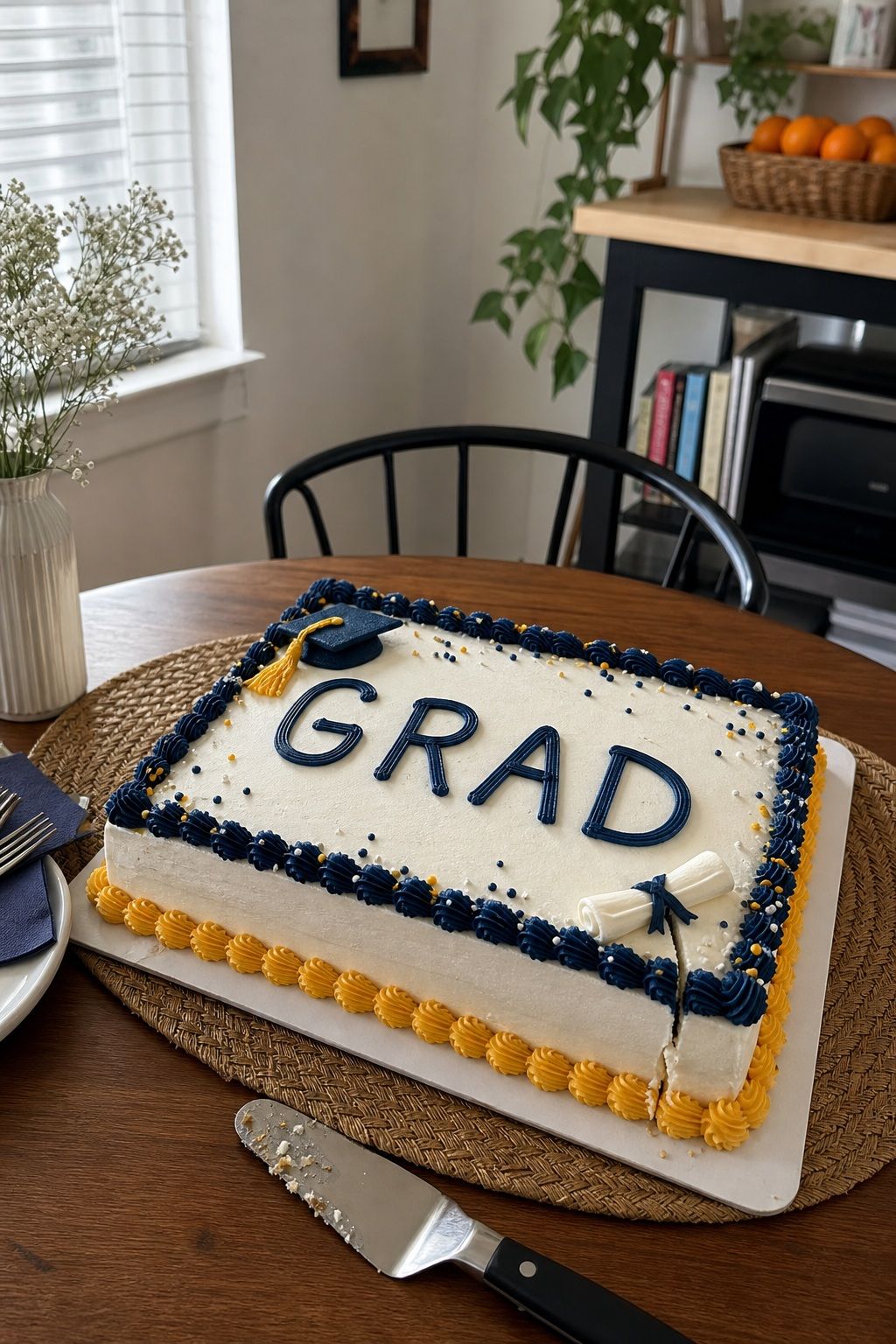 Classic Sheet Cake in School Colors With Piped Lettering small apartment idea for Top 15 Easy Graduation Cake Ideas for a Memorable Sweet Treat.