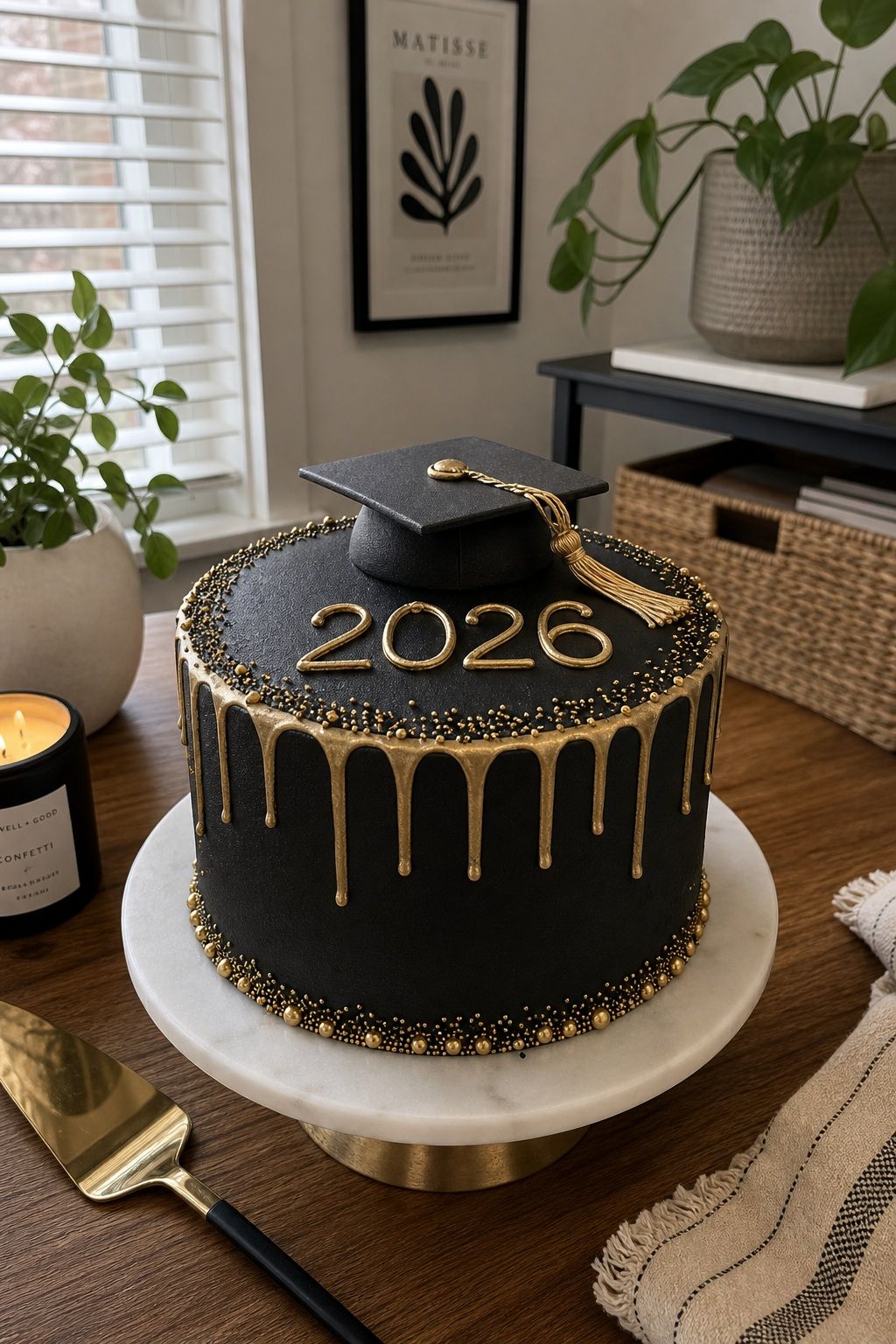 Black Buttercream With Gold Drip and Lettering small apartment idea for Top 15 Easy Graduation Cake Ideas for a Memorable Sweet Treat.