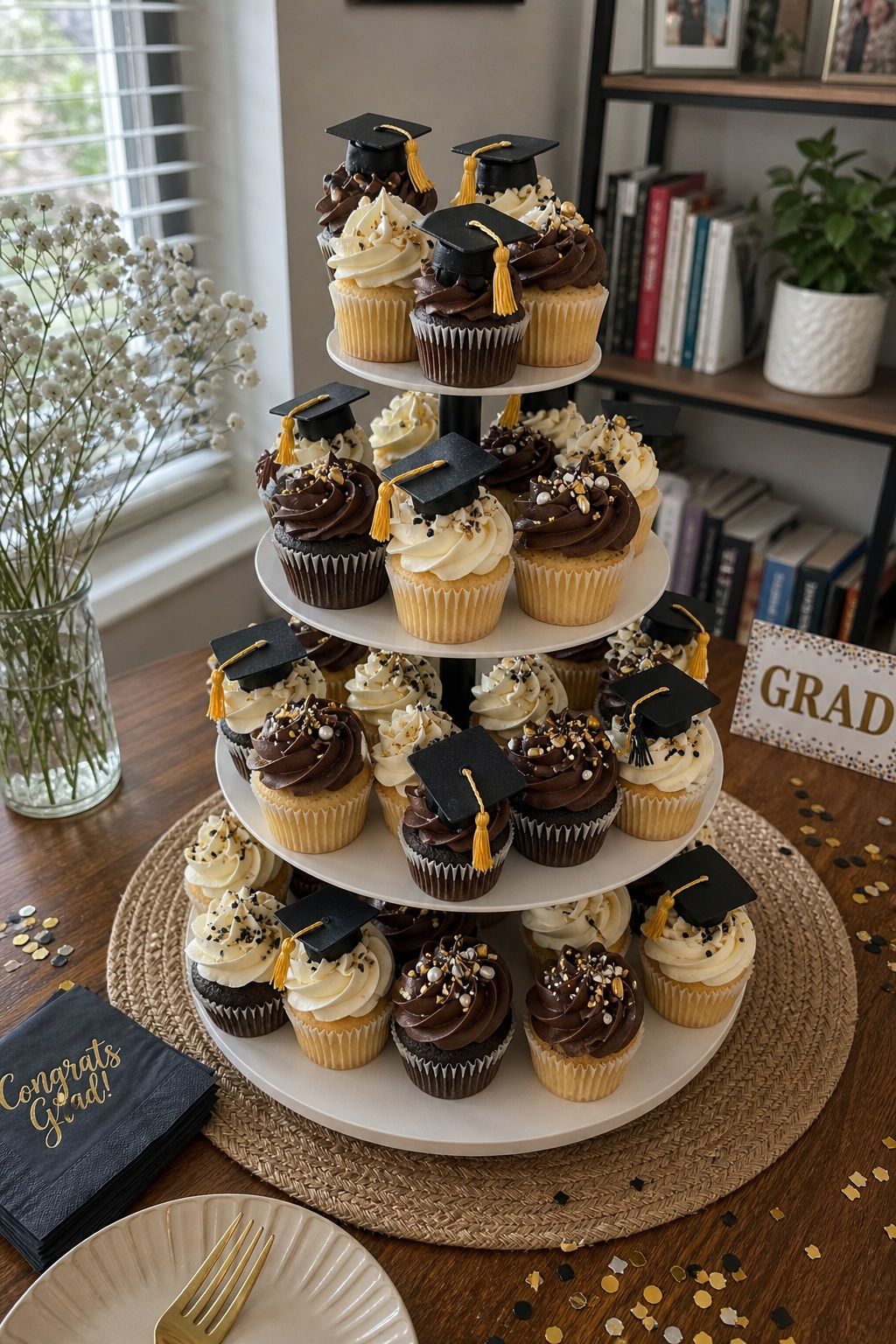 Mini Cupcake Tower With Graduation Toppers small apartment idea for Top 15 Easy Graduation Cake Ideas for a Memorable Sweet Treat.