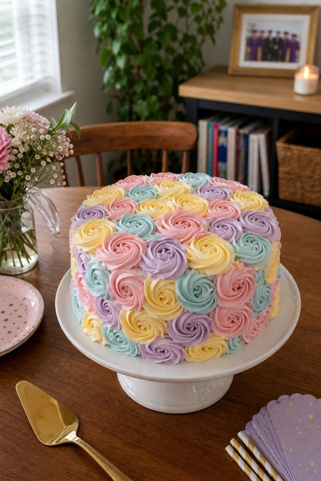 Pastel Rosette Cake in Soft Celebration Colors small apartment idea for Top 15 Easy Graduation Cake Ideas for a Memorable Sweet Treat.