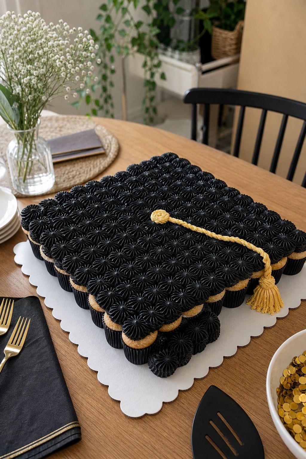 Pull-Apart Cupcake Cake in a Graduation Cap Shape small apartment idea for Top 15 Easy Graduation Cake Ideas for a Memorable Sweet Treat.